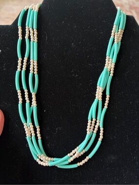 Turquoise Bead & Pearl Multi-Strand Necklace